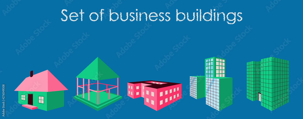 Isolated city buildings icon set different heights residential and public buildings business centers vector illustration