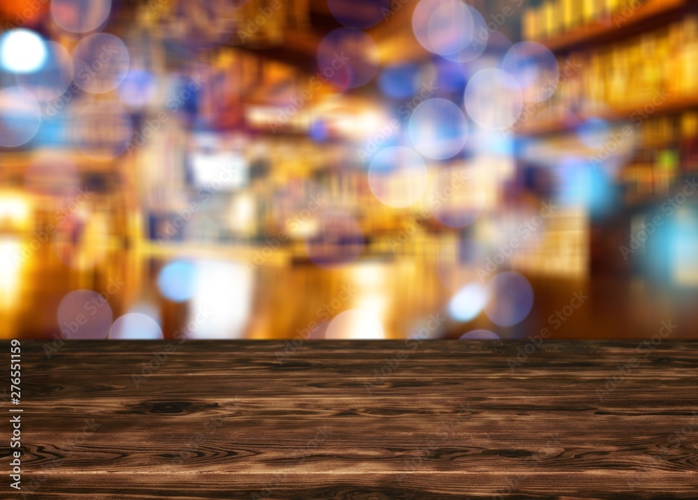 Worn table and blur with bokeh background