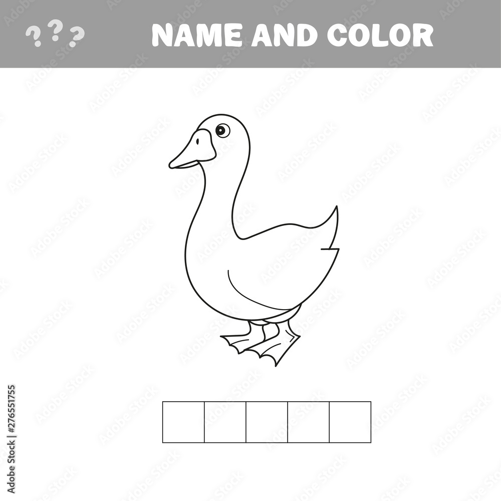 Fototapeta premium Black and White Cartoon Vector Illustration of Funny Goose Farm Bird Animal for Coloring Book - Crossword puzzle