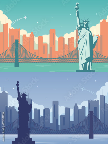 Statue of Liberty banner set. World landmark. American symbol. New York city. Vector