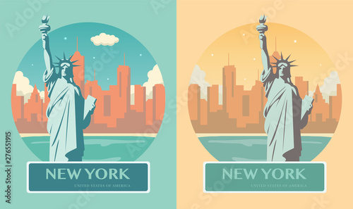 Statue of Liberty banner set. World landmark. American symbol. New York city. Vector