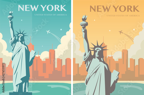 Statue of Liberty banner set. World landmark. American symbol. New York city. Vector
