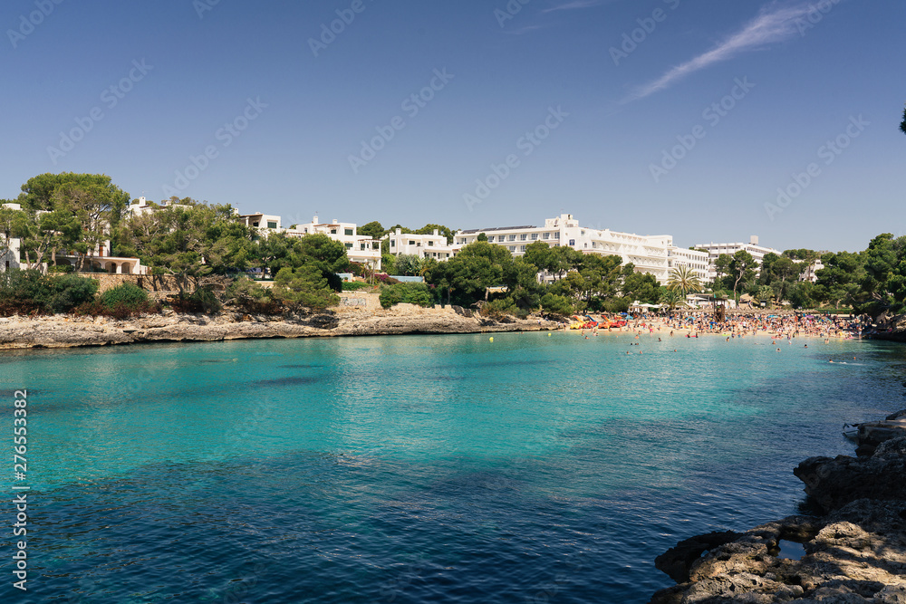 Panoramic view turquoise water of Gala Gran, cala DÒr, Majorca.