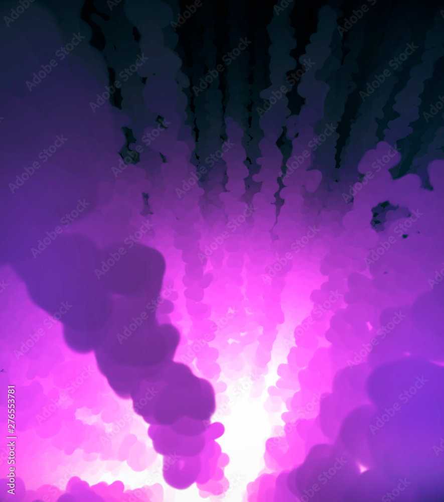Abstract creative colorful background. Print. Source of purple light with glowing rays. Underwater explosion with spreading curved lines, big bang.