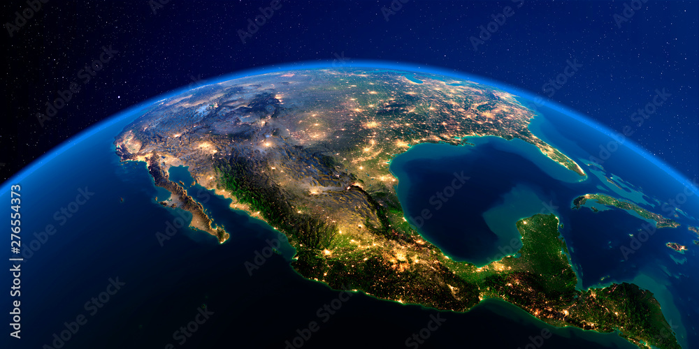 Detailed Earth at night. Mexico