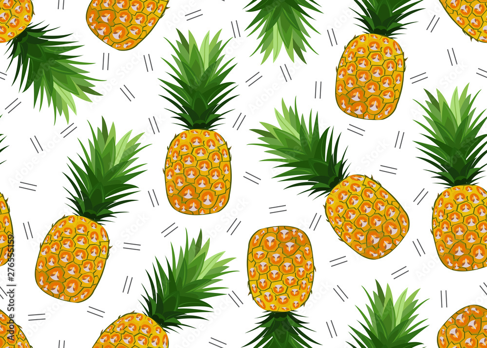 Pineapple seamless pattern on white background. Summer background. Ananas fruits vector illustration. Pineapple seamless pattern on white background. Summer background. Ananas fruits vector illustration.