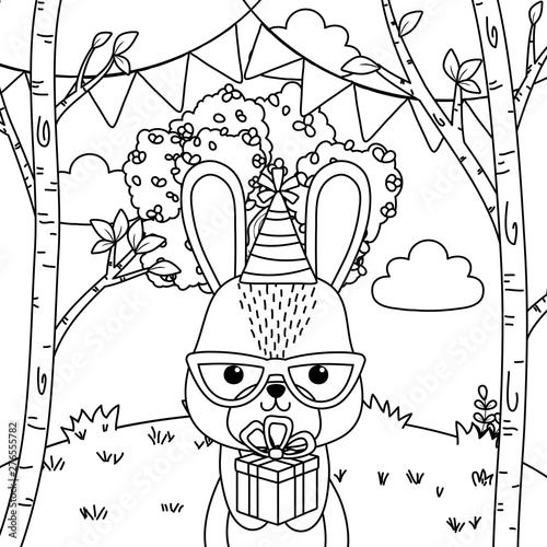 Fototapeta Naklejka Na Ścianę i Meble -  Rabbit cartoon with happy birthday icon design