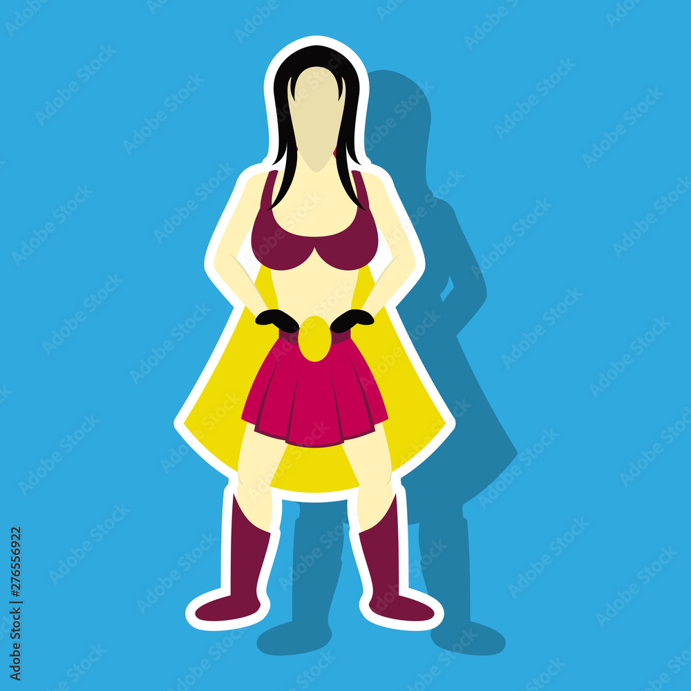 Superhero woman.Female cartoon character . Icon in sticker style Superhero woman.Female cartoon character . Icon in sticker style