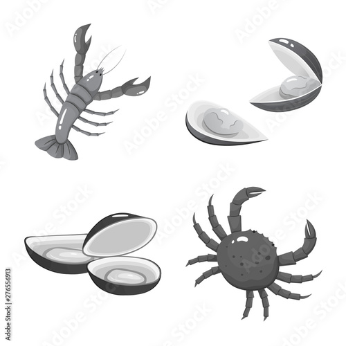 Isolated object of seafood and healthy icon. Set of seafood and ocean stock vector illustration.