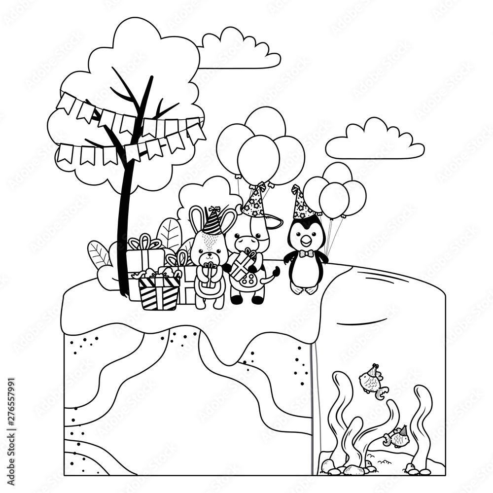 Animals cartoons with happy birthday icon design Stock Vector | Adobe Stock