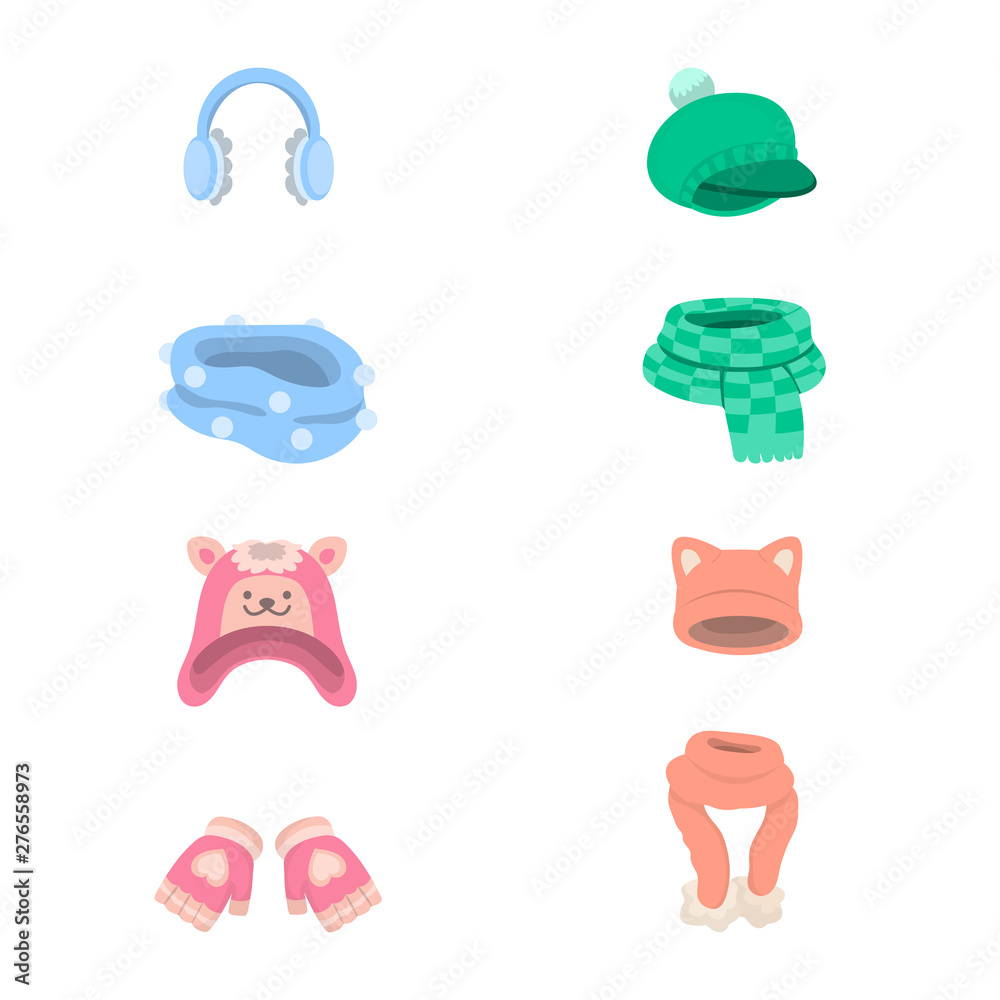 Obraz premium Isolated object of headwear and fashion symbol. Set of headwear and cold vector icon for stock.