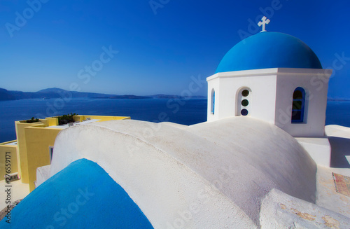Blue and white colours of Oia City, Santorini, Greece