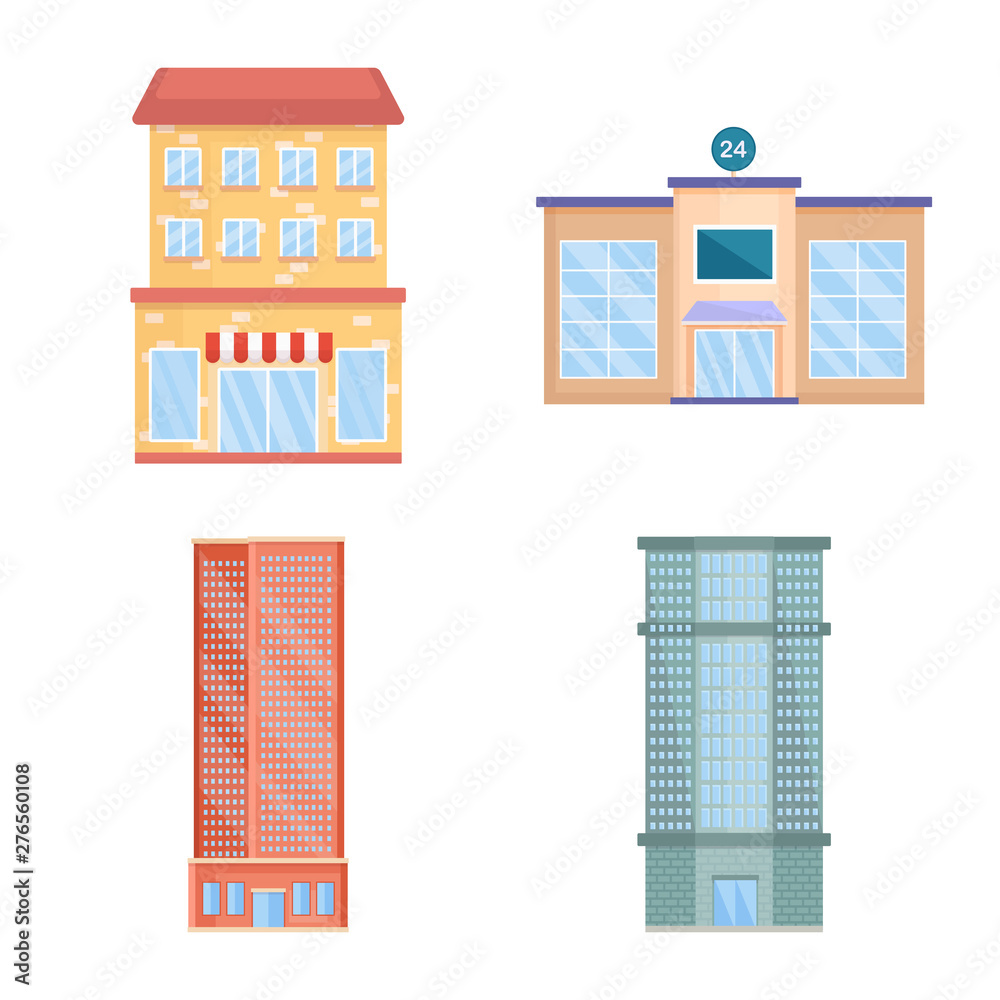 Isolated object of facade and building symbol. Set of facade and exterior stock vector illustration.