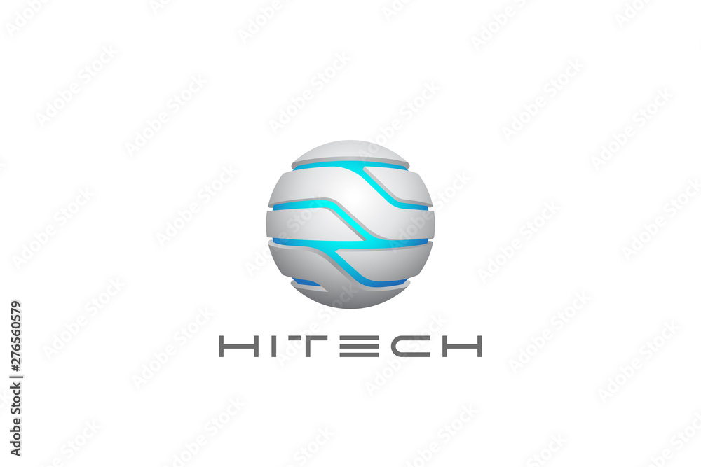 Hi-tech Sci-fi Technology Sphere Circle Logo abstract design vector template. Global Network Telecommunication Logotype concept 3D icon.