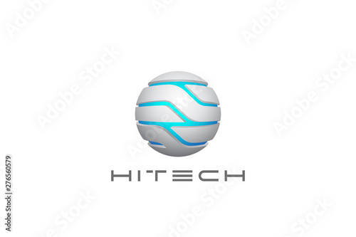 Hi-tech Sci-fi Technology Sphere Circle Logo abstract design vector template. Global Network Telecommunication Logotype concept 3D icon.