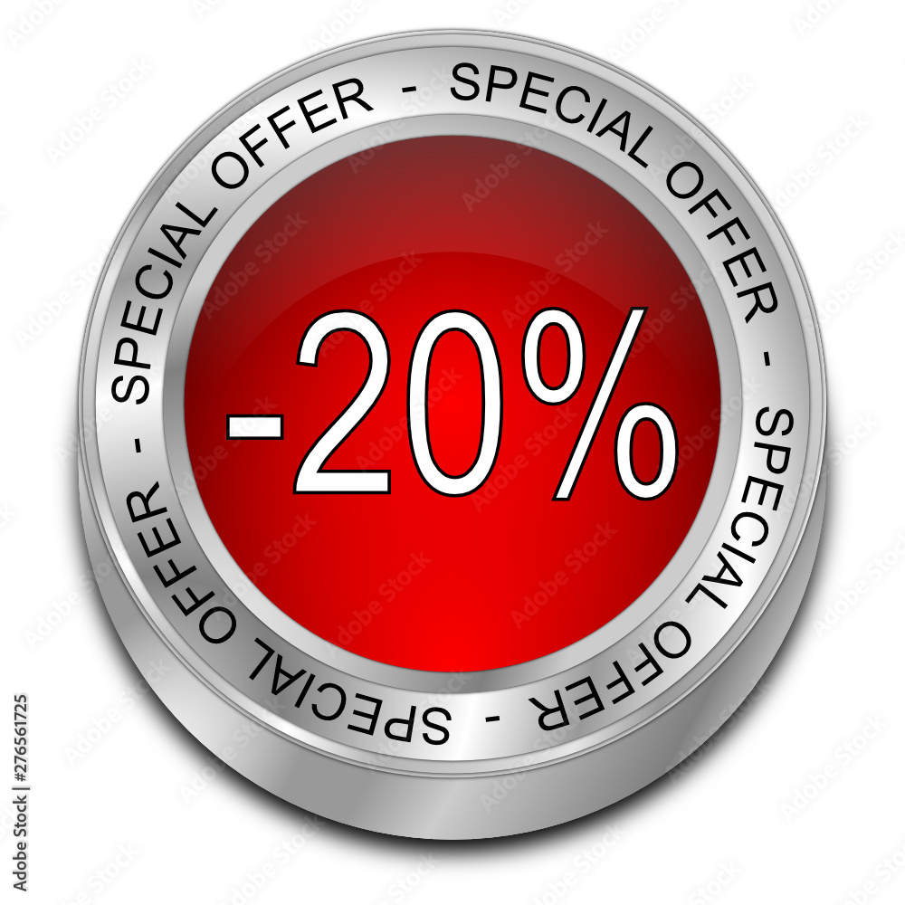 Special Offer -20% Discount button - 3D illustration Special Offer -20% Discount button - 3D illustration