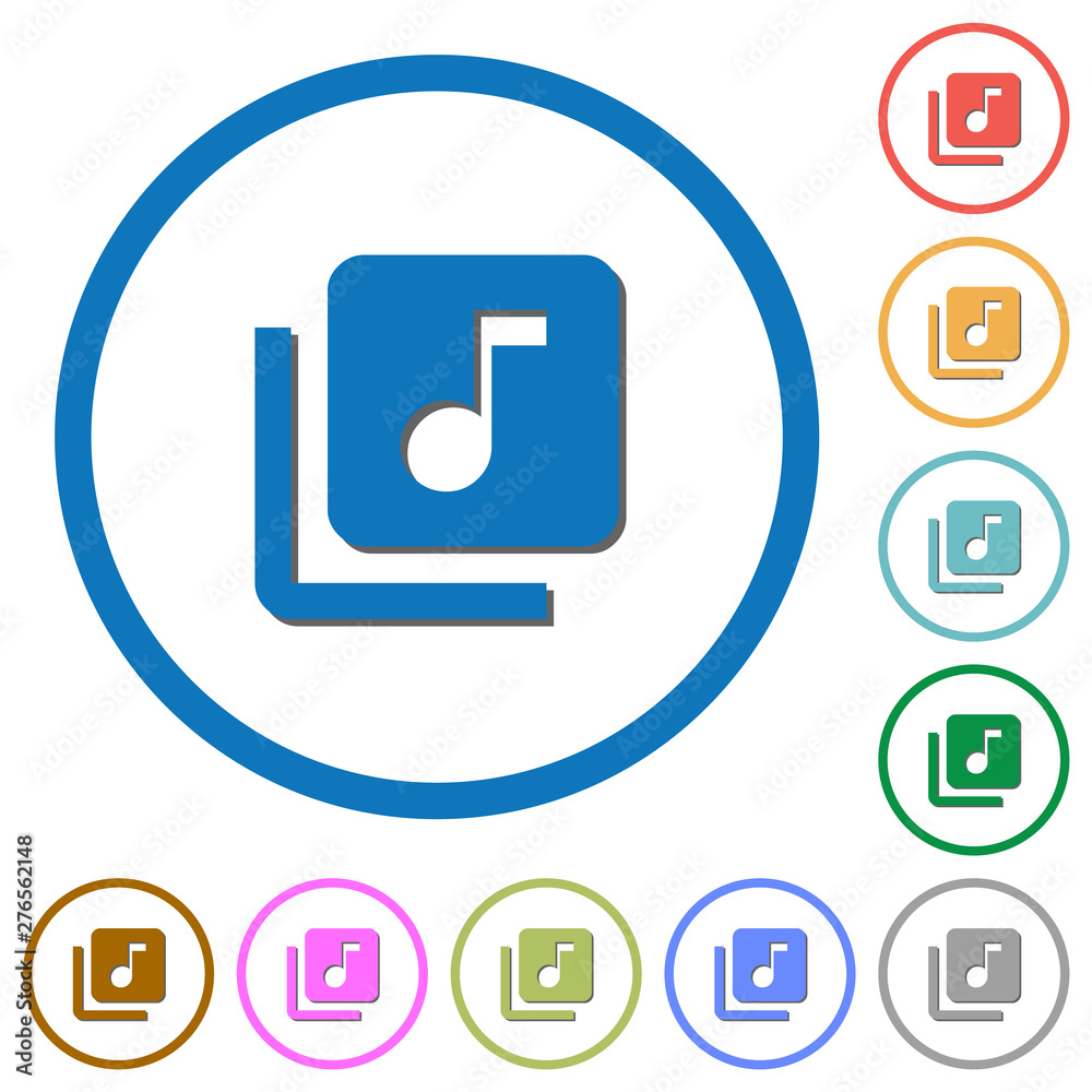 Music library icons with shadows and outlines Music library icons with shadows and outlines