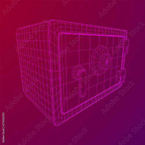 Metal bank vault safe. Wireframe low poly mesh vector illustration