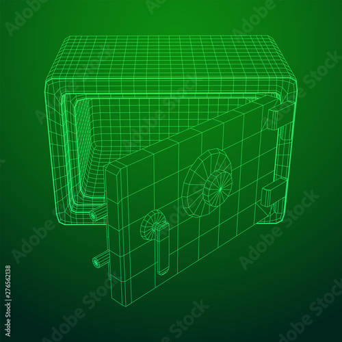Metal bank vault safe. Wireframe low poly mesh vector illustration