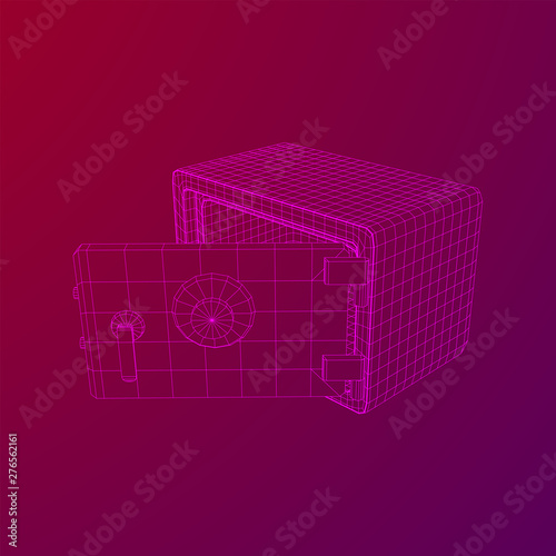 Metal bank vault safe. Wireframe low poly mesh vector illustration