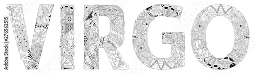 Word VIRGO. Vector zentangle object for decoration, for coloring
