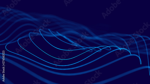 Wave 3d. 3D blue glowing abstract background. Abstract background with a dynamic wave. Big data visualization. 3d rendering.