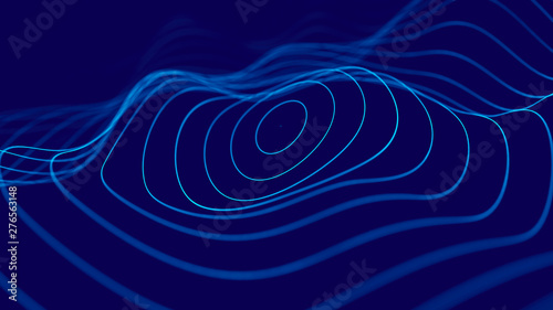 Wave 3d. 3D blue glowing abstract background. Abstract background with a dynamic wave. Big data visualization. 3d rendering.