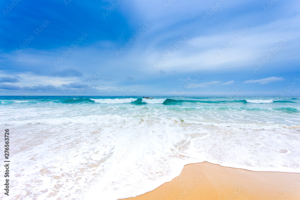 Soft wave of blue sea on beach.Wallpaper  Background