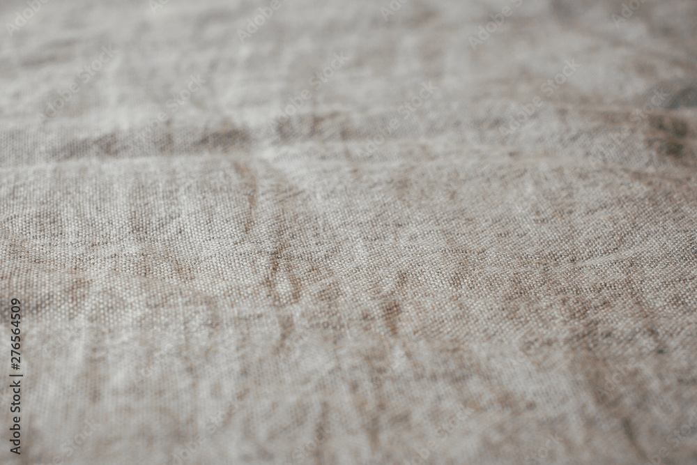 Close up view of natural linen fabric texture and background.. 