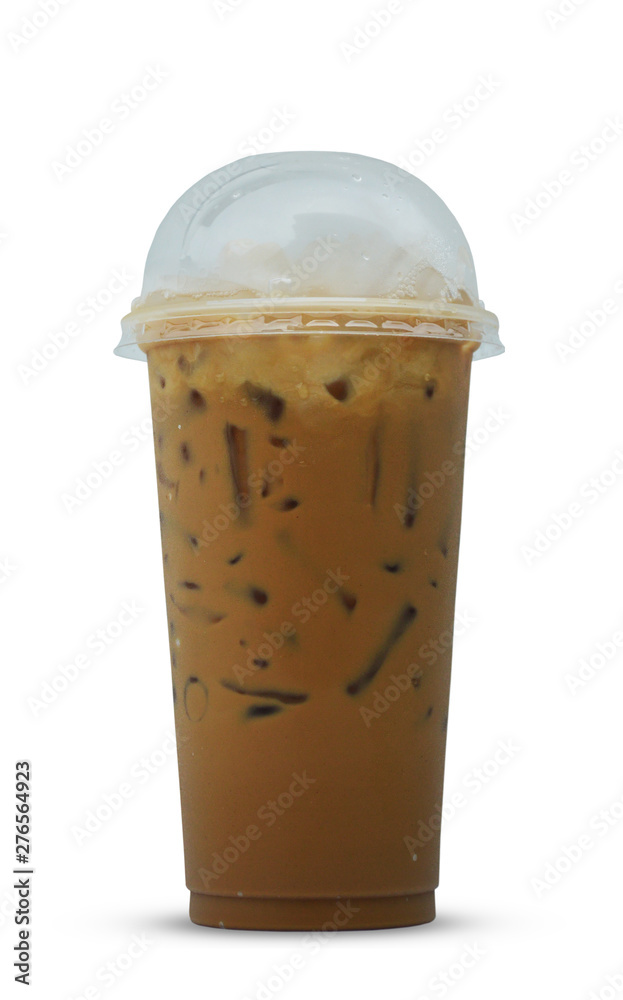 ice coffee in plastic glass isolate on white background ice coffee in plastic glass isolate on white background
