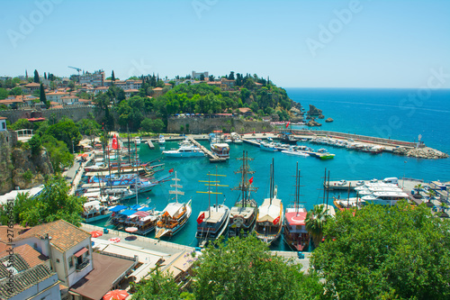 Antalya  Turkey  old sea port  in the sunlight in the summer  ships antique