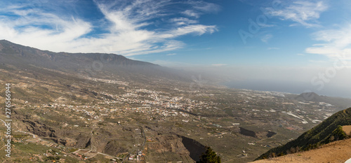 Aerial view of Valley Guimar, located in the district of Chacona. Beautiful sunny day and blue sky above the horizon. Tenerife, Canary Islands. Spain photo