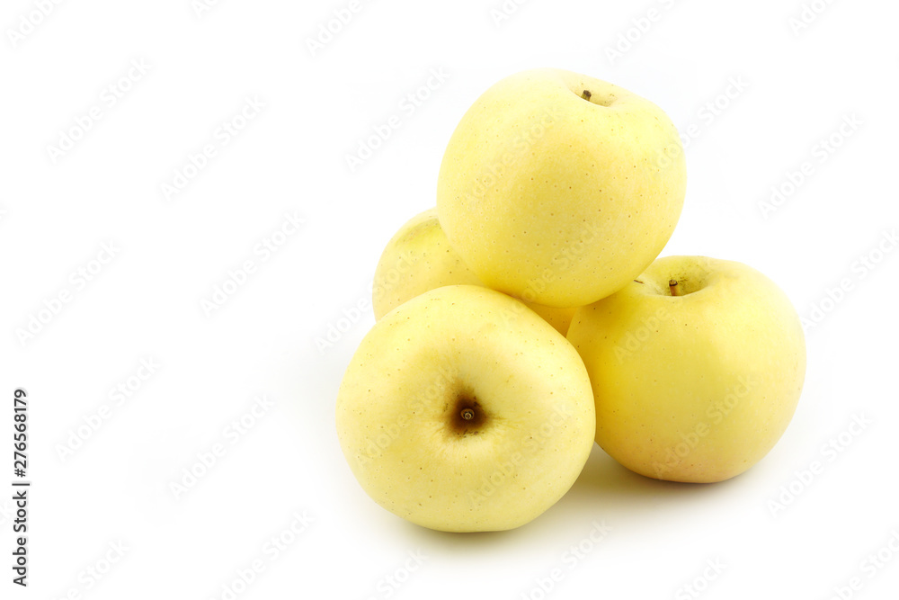 Four Golden apple fruit isolated on white background Four Golden apple fruit isolated on white background