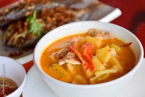 Southern Thai Spicy Sour Yellow Curry with pork and pineapple