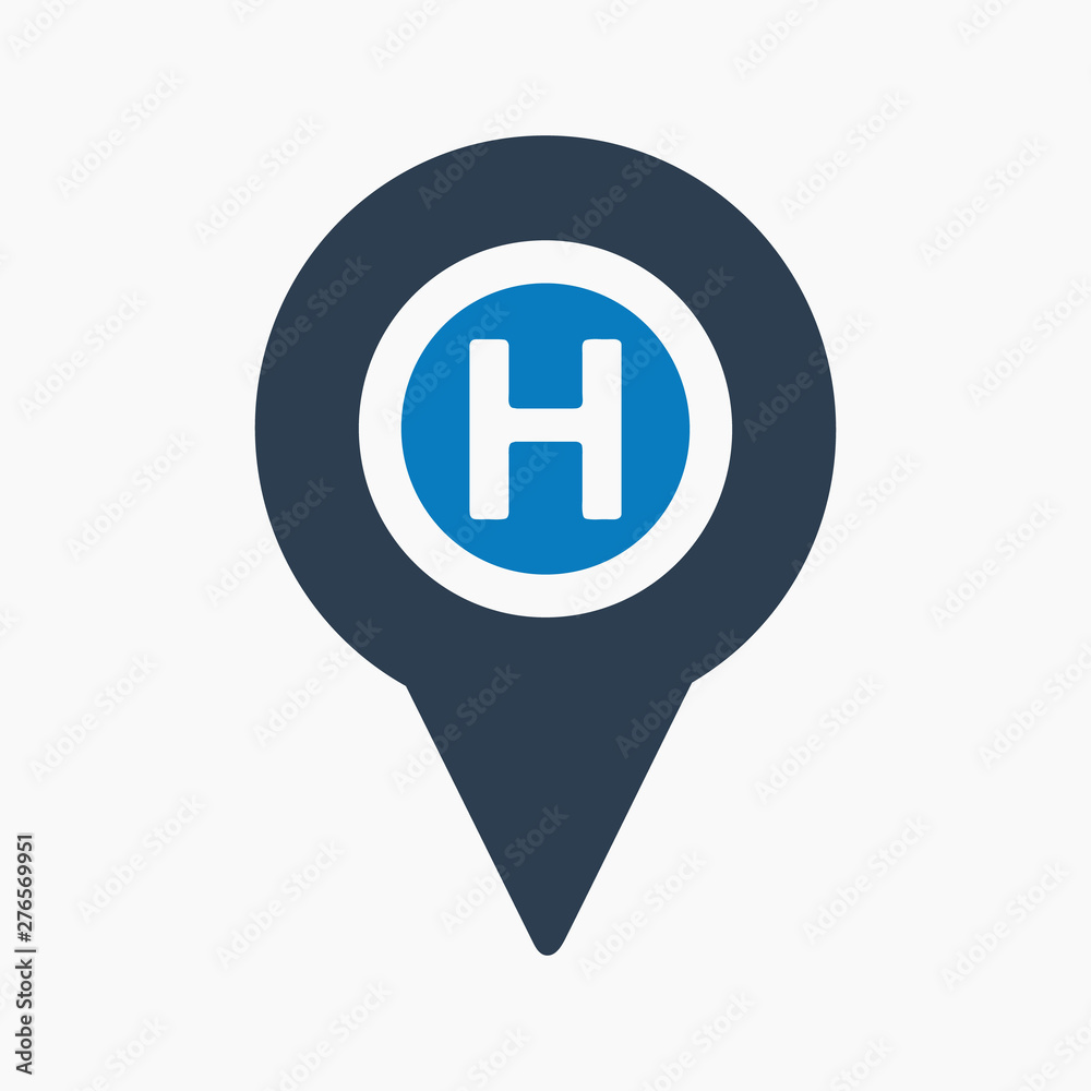Hospital location icon. Flat style vector EPS. Hospital location icon. Flat style vector EPS.