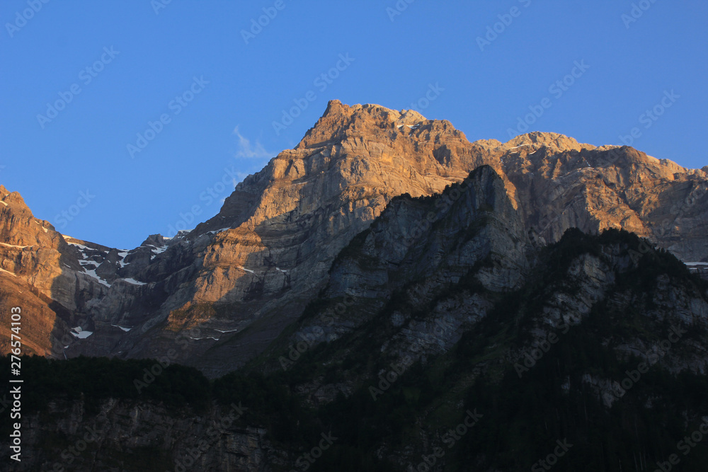Peak of Mount Glaernisch at sunset, Switzerland.