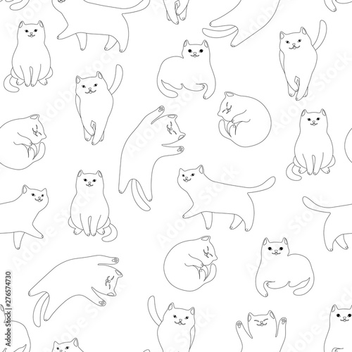 Seamless pattern with cartoon white cats.