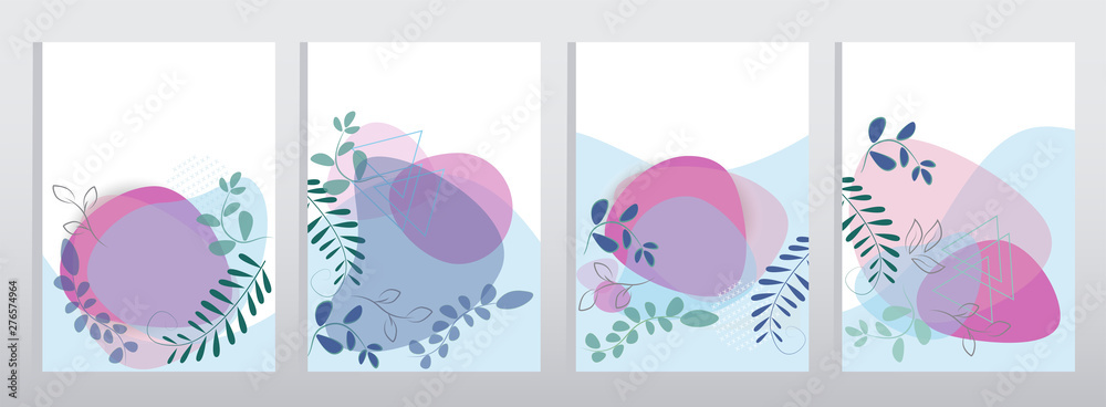 Abstract banner organic fluid with plants. Cover template background design vector.