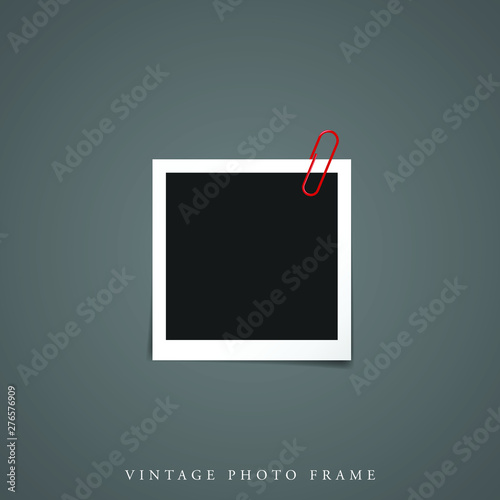 one single Blank vintage photo white frame black inside with shadow mock-up vector illustration template