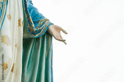 Our lady's hand, The Blessed Virgin Mary hand focused on white background.