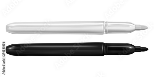Vector. Mock Up. Black and white thin marker without cap. Vector illustration isolated on white background.
