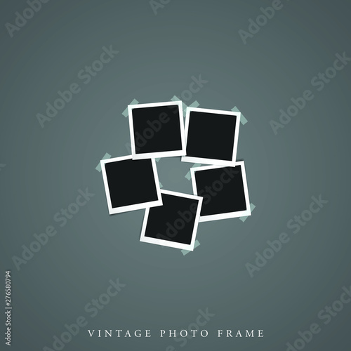 five quintuple Blank vintage photo white frame black inside with shadow mock-up vector illustration template