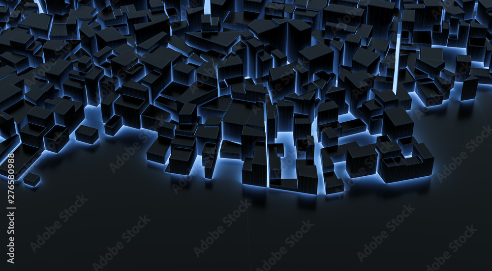 Fototapeta premium Abstract city blue xray transparent with lines and reflection. Technology concept background. 3D rendering.