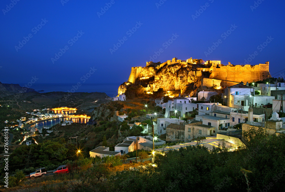  Chora, the capital village of  Kythira island with its castle to the left. In the background, the seaside village of Kapsali.