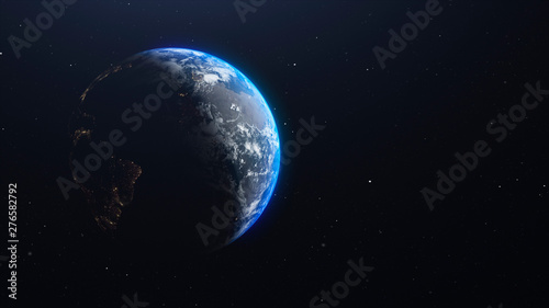 Fototapeta Naklejka Na Ścianę i Meble -  Closeup view of planet earth among the stars. Astrophysics theme 3d render