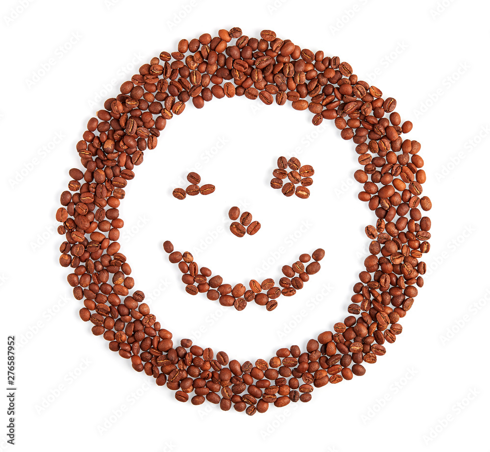 Coffee beans face with smile and wink Coffee beans face with smile and wink
