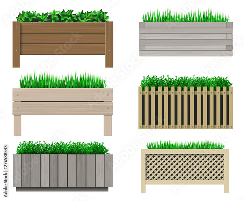 Set of wooden pots for plants