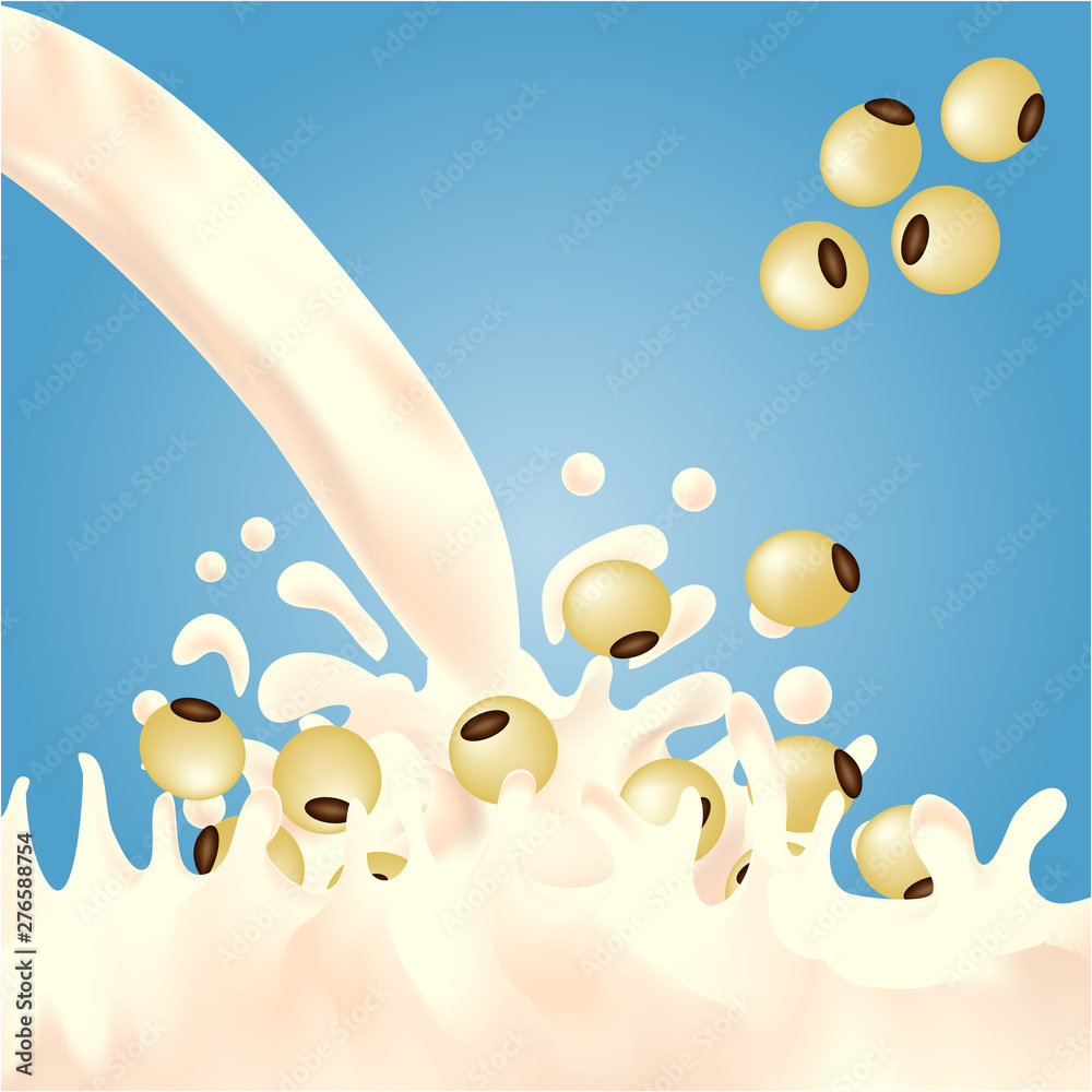 Soy beans fall into soy milk, causing a splash of soy milk. Stock