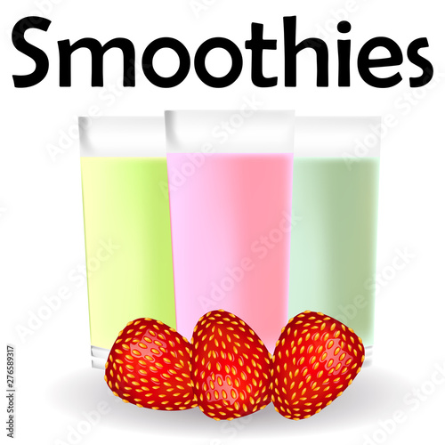 Fruit smoothies ads, kiwi and berries smoothie cup with fresh fruit isolated
