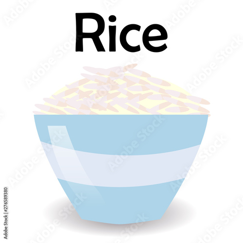 Rice bowl. Hand drawn illustration of short-grained rice with panicle on white background.